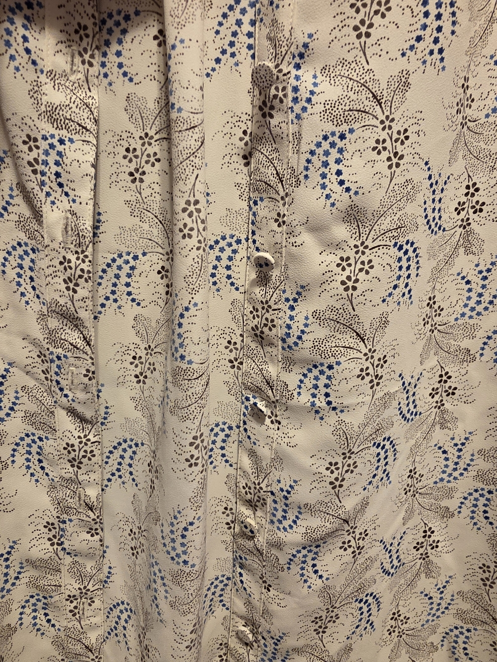 Ann Taylor Cream Button-Down Blouse with Blue and Brown Floral Motif - Picture 3 of 5